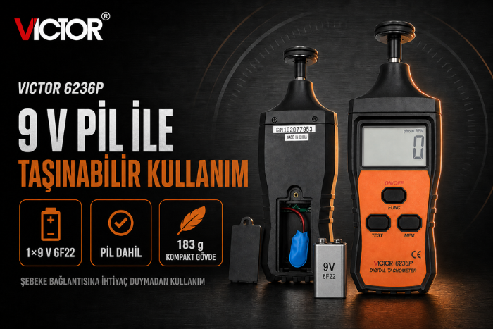 Victor 6236P 9 V pille taşınabilir kullanım