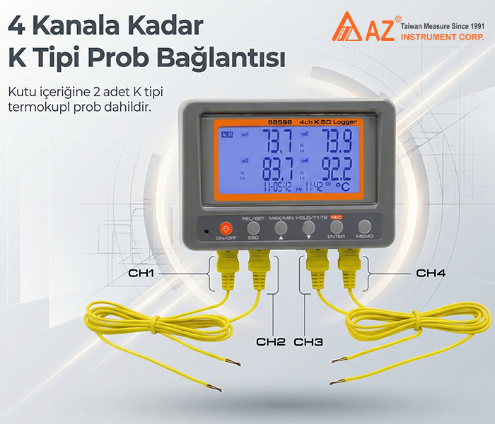 4 kanallı sıcaklık kayıt cihazı