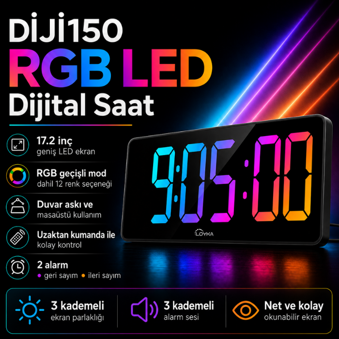 rgb ışıklı dijital saat