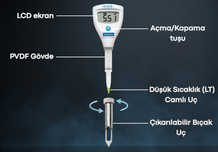 Hanna HI981045 Çelik Bıçaklı Et pH Ölçer Detayları