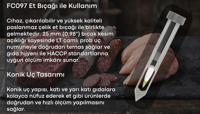 Hanna HI981045  Et pH Test Cihazını FC097 Et Bıçağı ile Kullanım