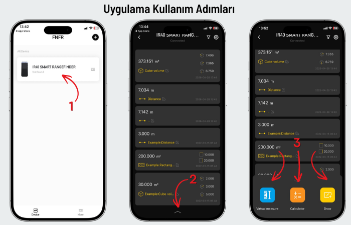 IR40 Lazermetre mobil uygulama kullanımı