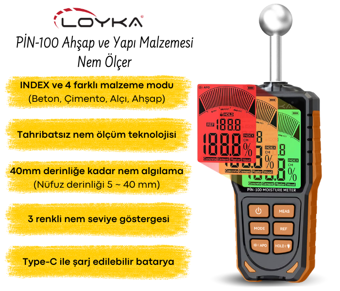 pin-100 ahşap nem ölçer