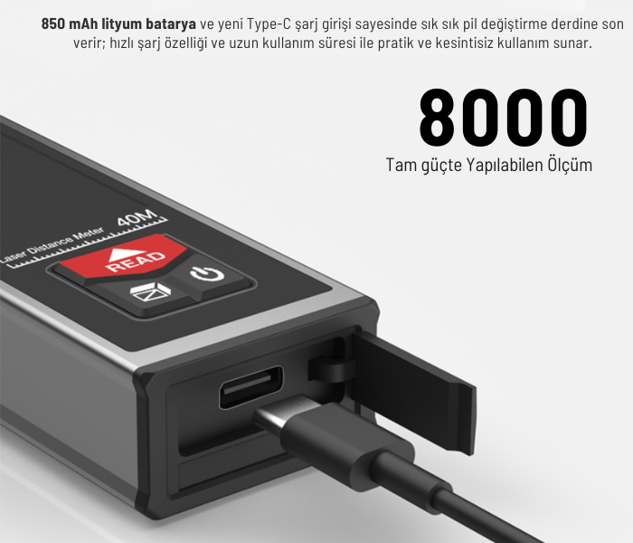 şarj edilebilir 40 metrelik lazermetre