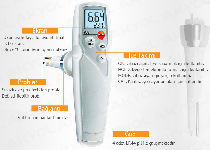 testo 205 değiştirilebilir gıda ph