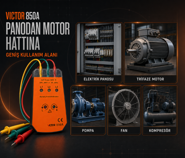 Victor 850A faz sırası ölçer kullanım alanları