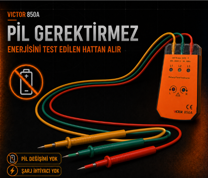 Victor 850A pilsiz çalışan faz sırası ölçer