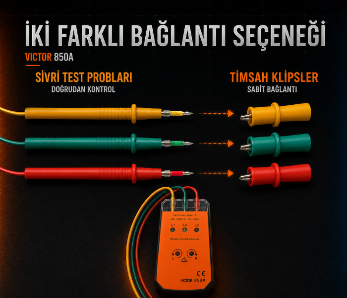 Victor 850A sivri test probları ve timsah klips bağlantıları