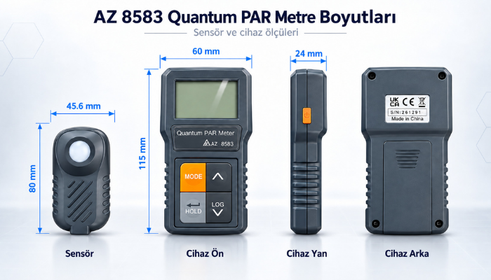 AZ 8583 harici sensörlü par metre boyutları