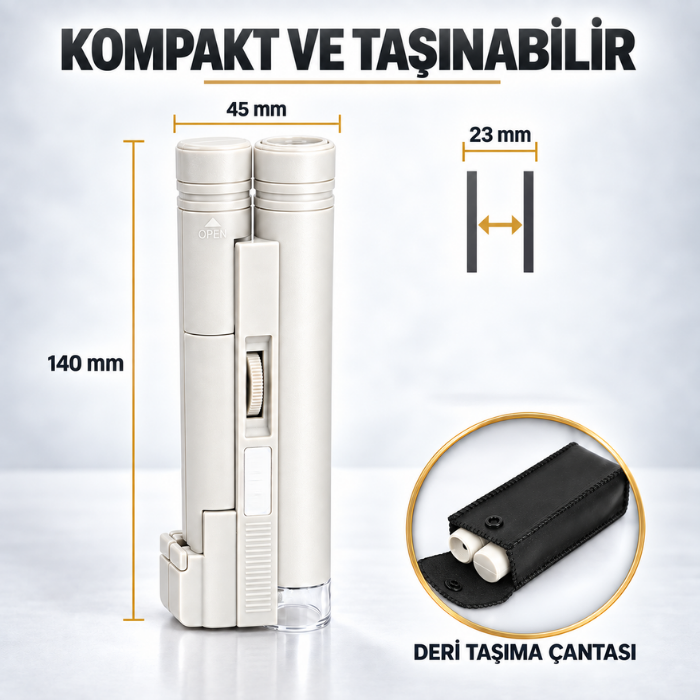 BM100X büyüteç mikroskobun ölçüleri ve taşıma çantası
