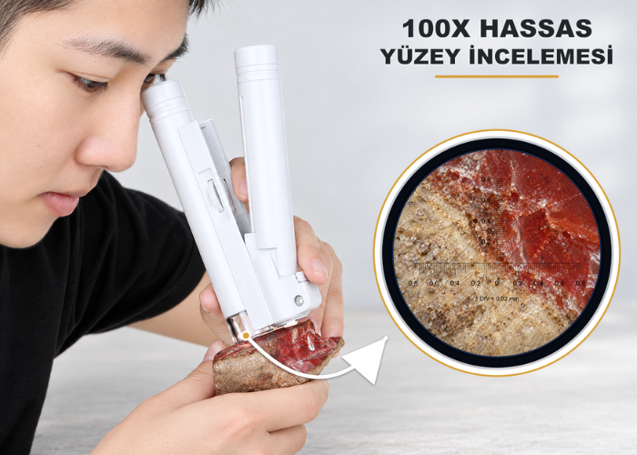 BM100X ile taş yüzeyinin 100X incelenmesi