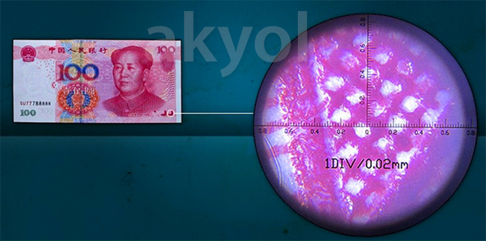 BM100X ölçüm skalasıyla banknot baskısının incelenmesi