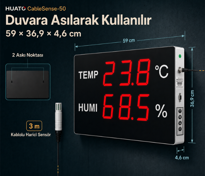 Huato CableSense-50 gövde ölçüleri ve duvar montajı