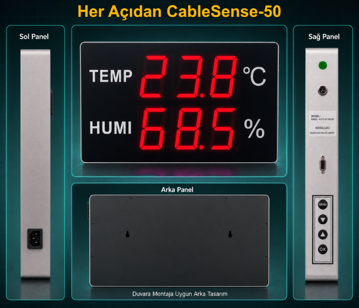 Huato CableSense-50 ön, arka ve yan panel detayları