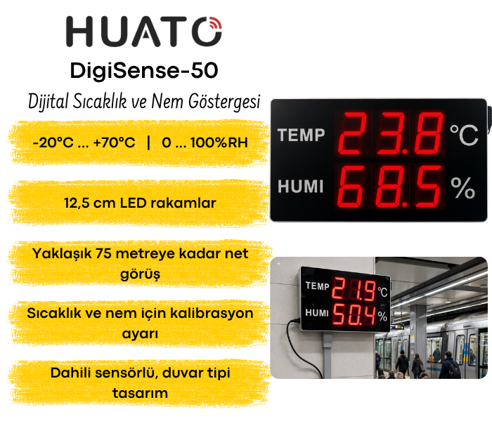 Huato DigiSense-50 büyük sıcaklık ve nem göstergesi