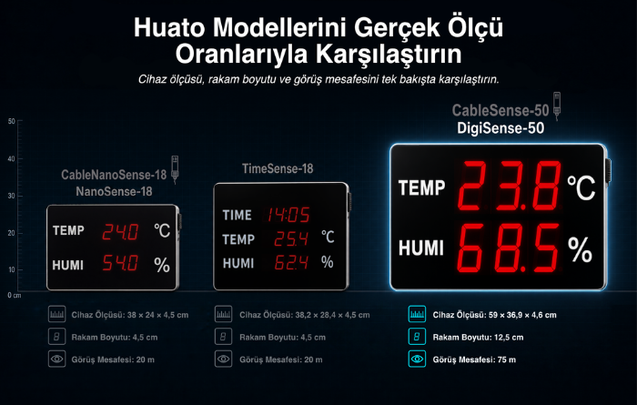 Huato sıcaklık ve nem göstergelerinin boyut karşılaştırması