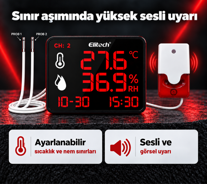 Elitech DR-230 THDE ayarlanabilir sesli ve ışıklı harici alarm