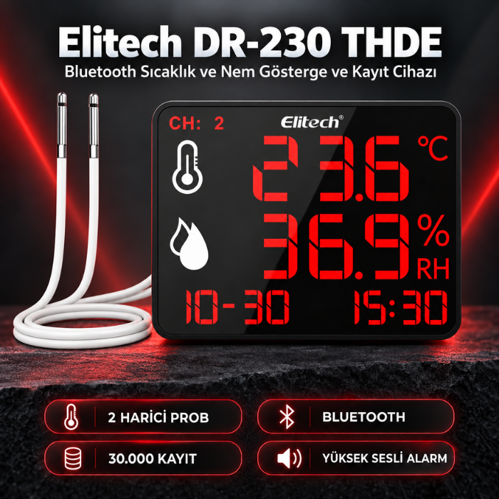 Elitech DR-230 THDE sıcaklık ve nem kayıt cihazının genel özellikleri