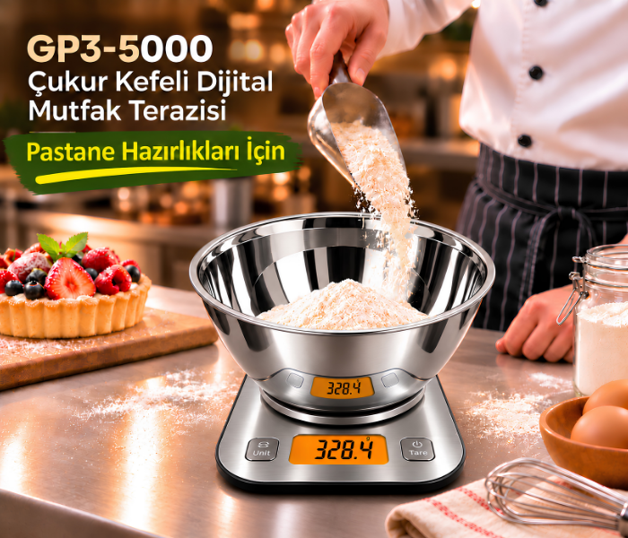 gp3-5000 dijital mutfak terazisi pastane hazırlıkları görseli