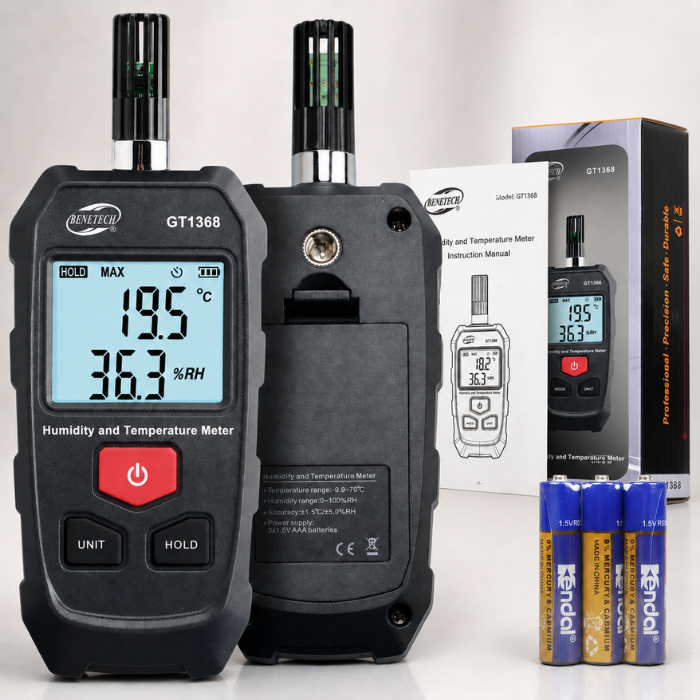 Benetech GT1368 Taşınabilir Sıcaklık ve Nem Ölçer Kutu İçeriği