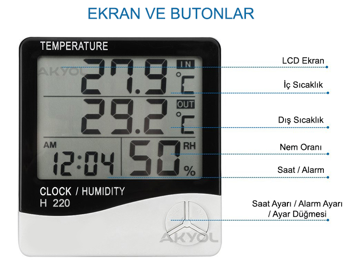 h220 iç dış sıcaklık ölçer