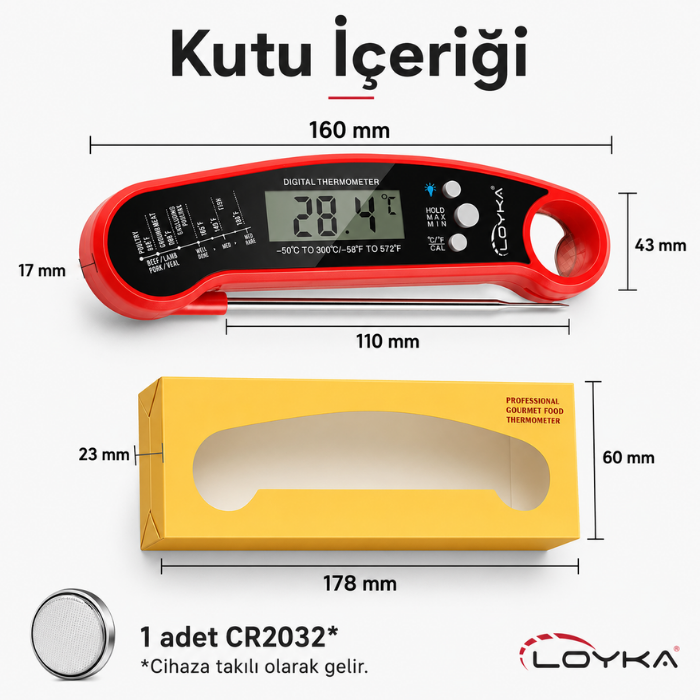 Inno 502 katlanır problu mutfak termometresi kutu içeriği