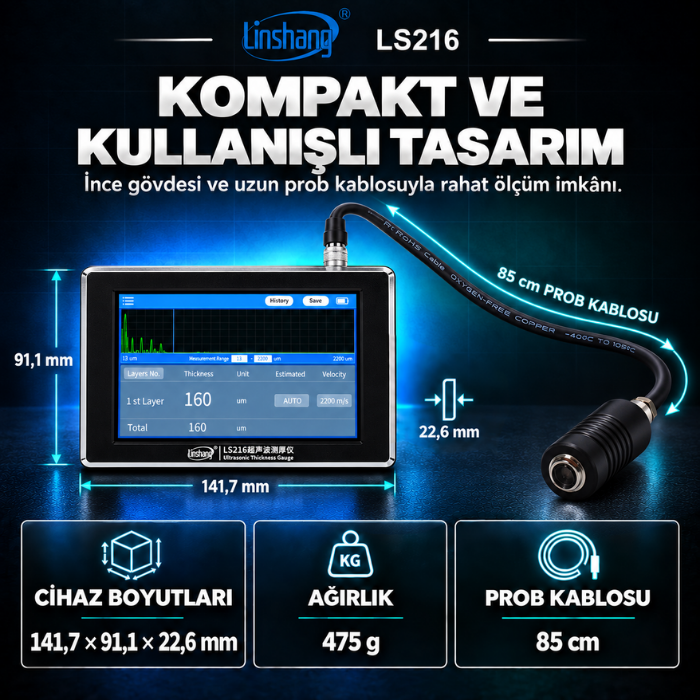 Linshang LS216 cihaz boyutları ağırlığı ve prob kablosu