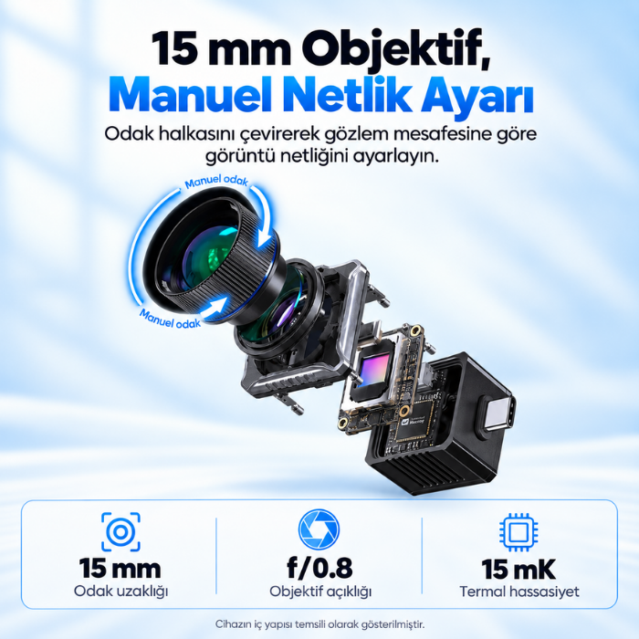 Thermal Master T2 Max 15 mm manuel odaklı termal kamera lensi