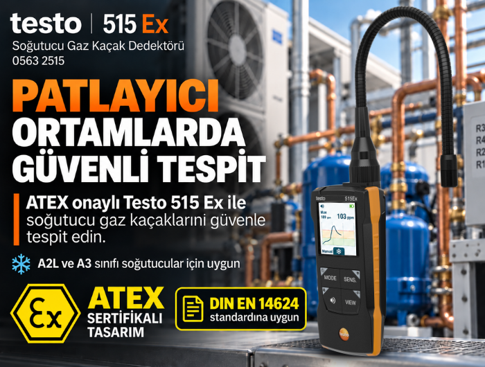 Testo 515 Ex Soğutucu Gaz Kaçak Dedektörü ATEX Sertifikalı Tasarım