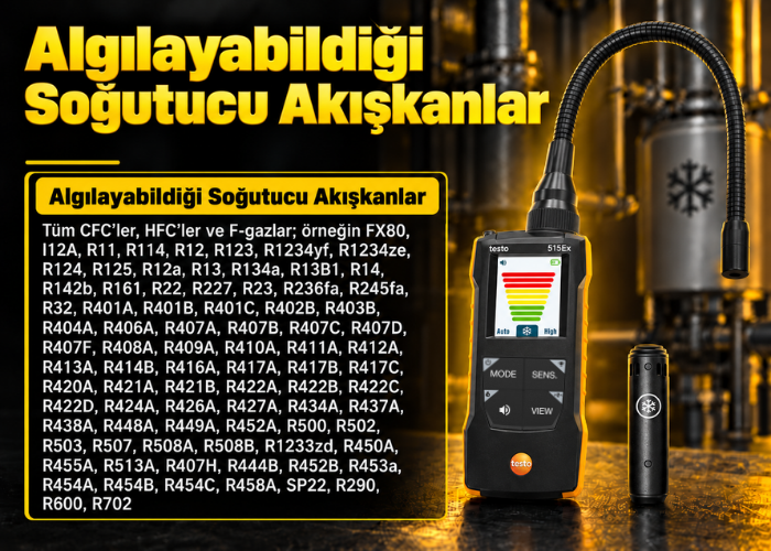 Testo 515 Ex Soğutucu Gaz Dedektörü algıladığı gazlar