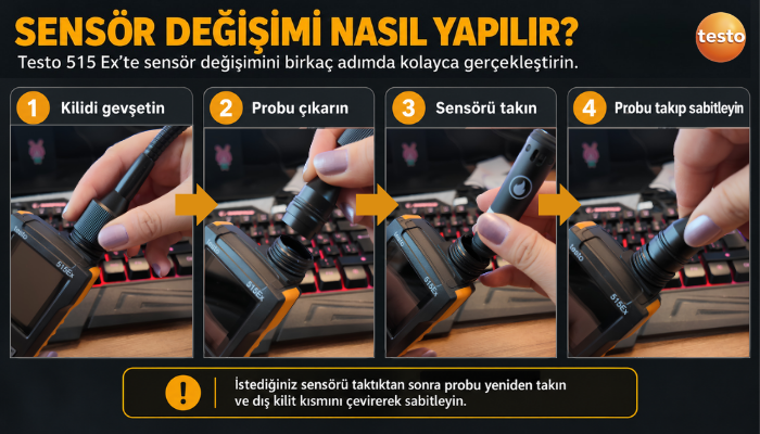 Testo 515 Ex Yanıcı Gaz Kaçak Dedektörü Sensör Değişimi