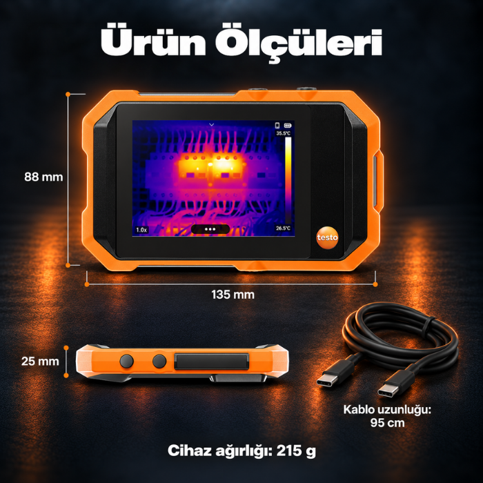 Testo 862-2 cep tipi termal kameranın ölçüleri