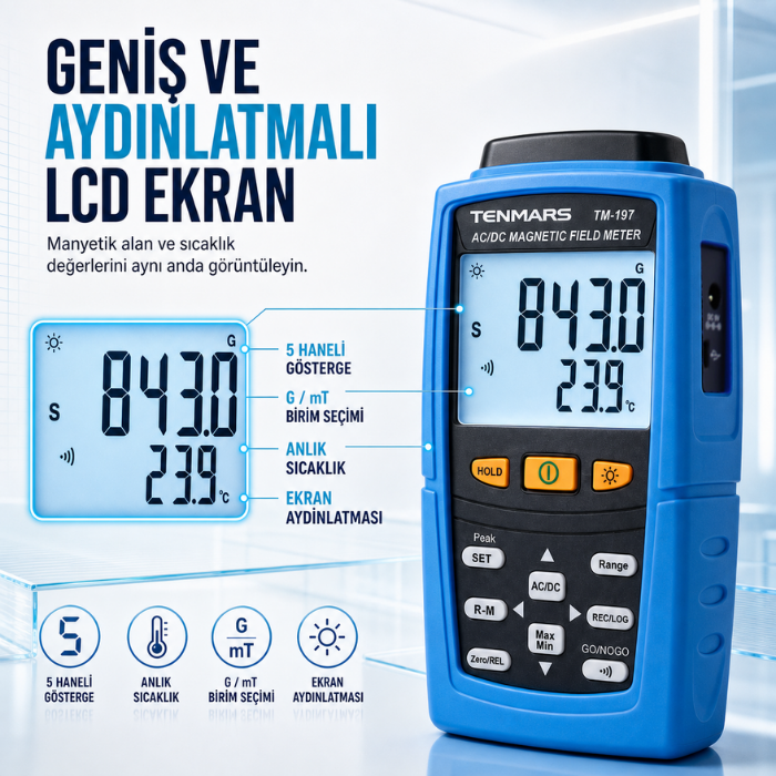 Tenmars TM-197 arka aydınlatmalı beş haneli LCD ekranı