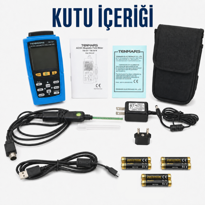 Tenmars TM-197 dijital gaussmetre kutu içeriği