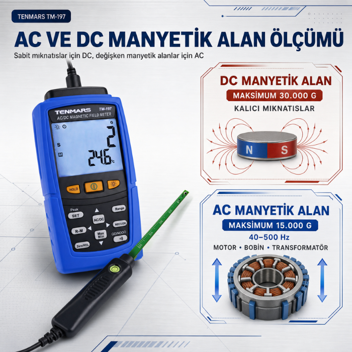Tenmars TM-197 ile 30.000 Gauss DC manyetik alan ölçümü