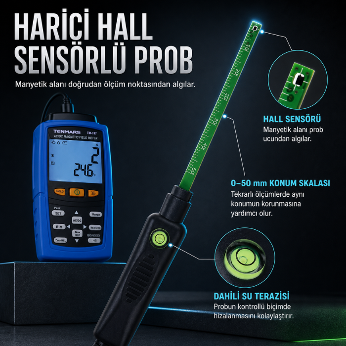 Tenmars TM-197 harici Hall sensörlü manyetik alan probu